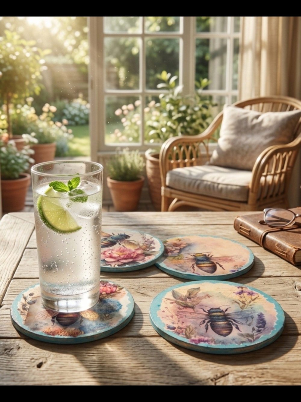 🐝Handmade Vintage Style Honeybee Wood Coasters - Set of 4!